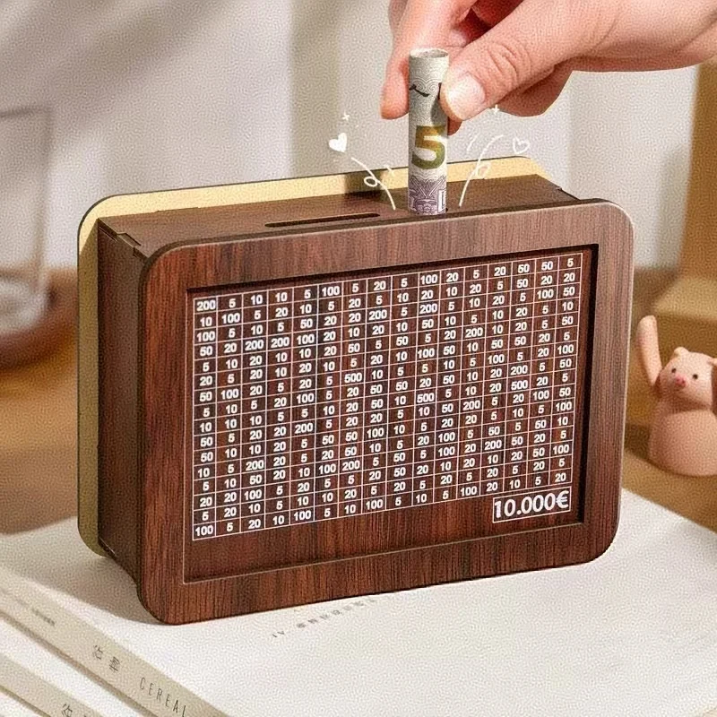 1000/3000/5000/10000 Euro Spardose Holz Sparschwein Wiederverwendbare Geld Tresor Sparbox Herausforderung Bargeld Aufbewahrungskoffer Kinder