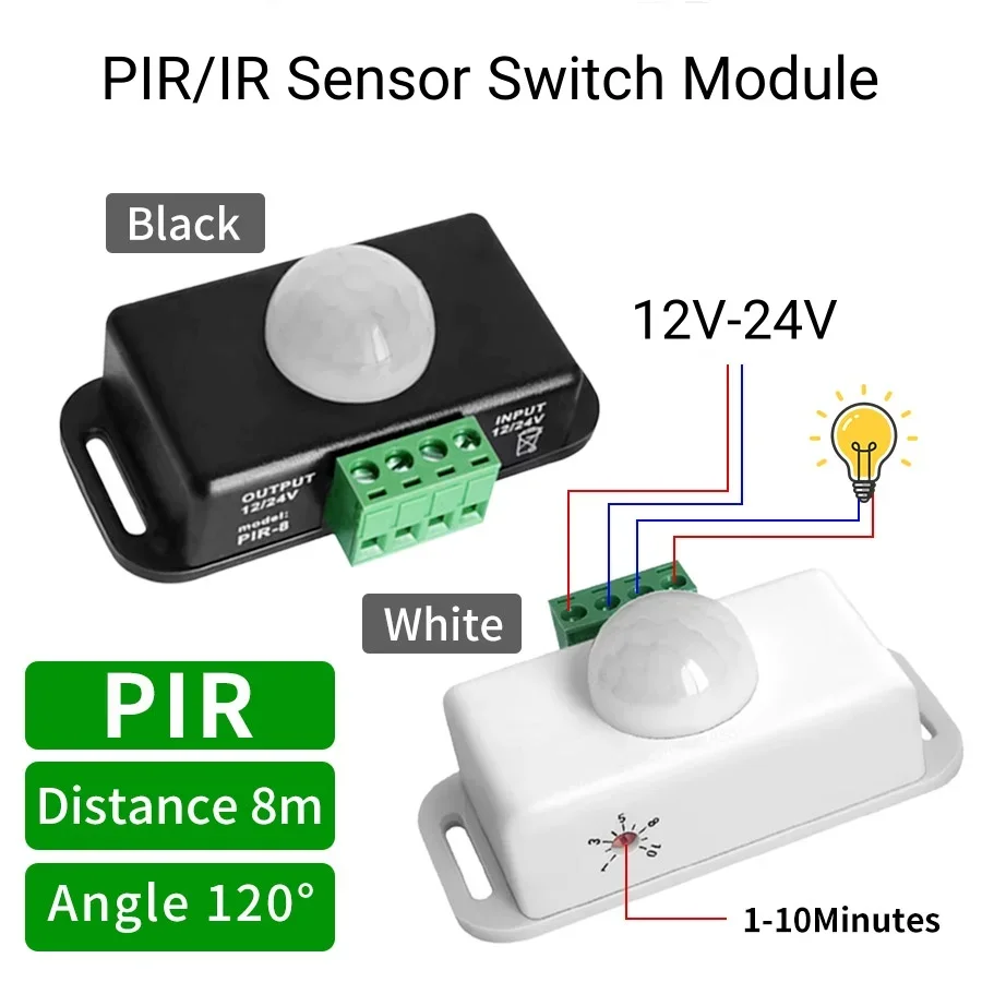 DC12V-24V 8A PIR Motion Sensor Schalter Verzögerung Einstellen Infrarot PIR Menschlichen Körper Sensor Smart Switch Auto Sensor Für LED Licht Streifen Image