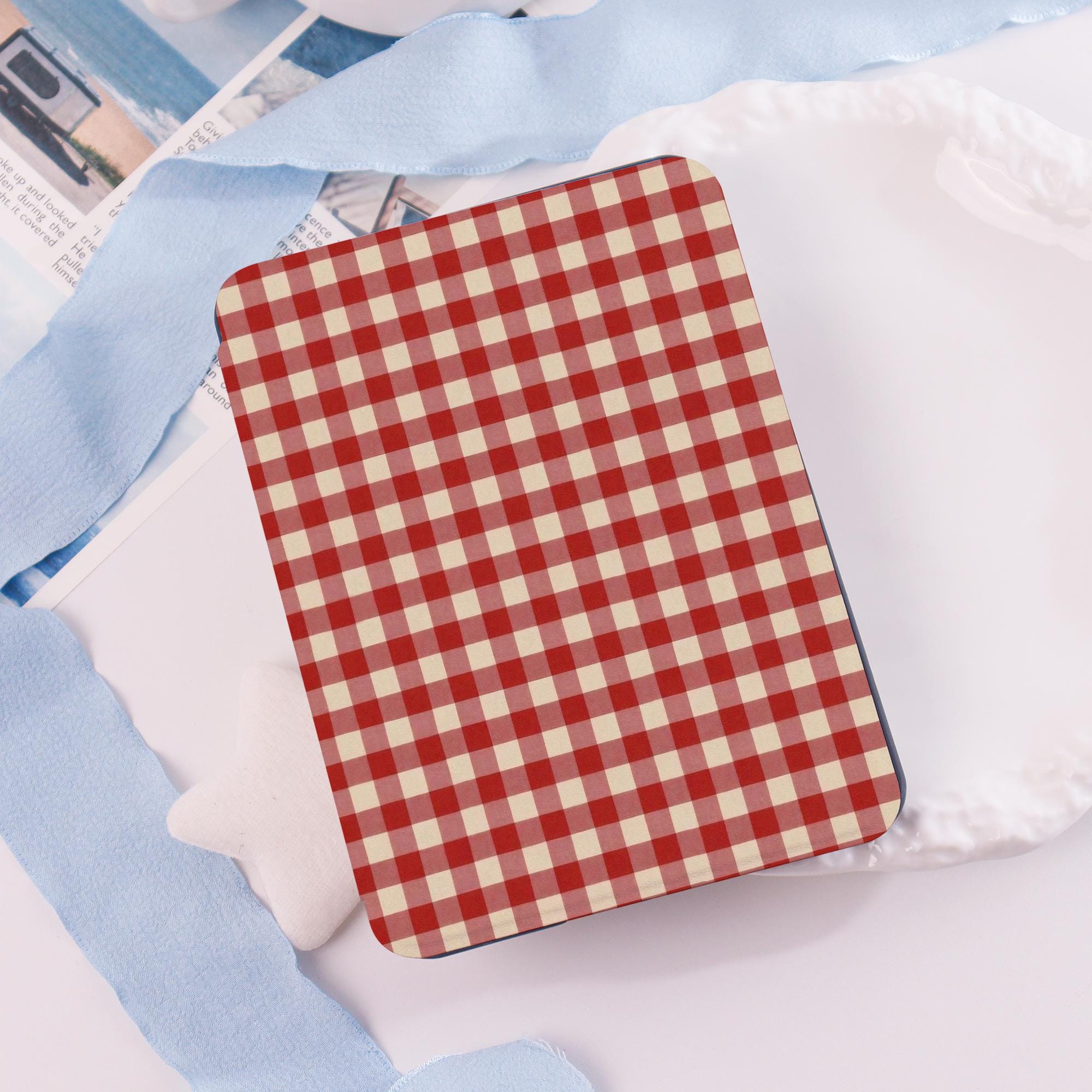 Custodia per Kindle con motivo a quadri rossi retrò, custodia morbida per Kindle Paperwhite 11/6/12, custodia con fiocco per Kobo Clara, custodia per