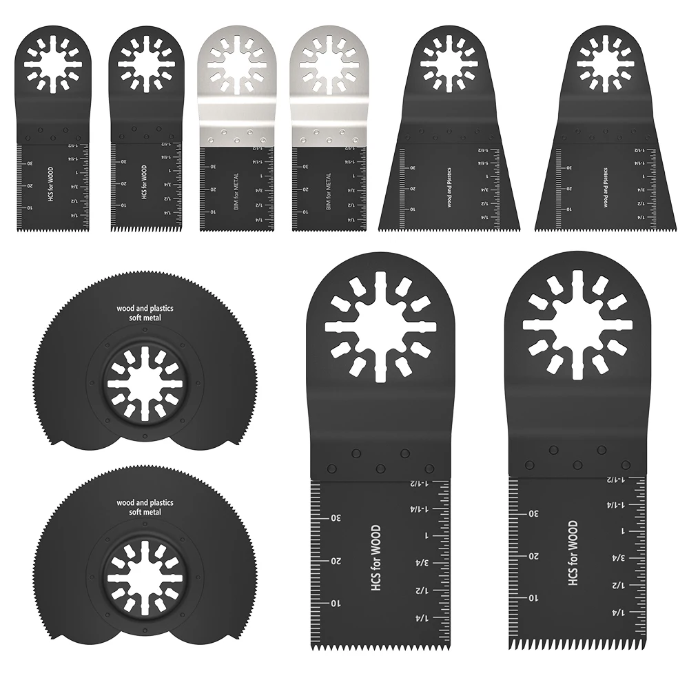 10-teiliges gemischtes Multitool-Sägeblatt-Set zum Schneiden von Metall, Holz, Kunststoff, oszillierende Schnellverschluss-Sägeblättern, Drehwerkzeug-Zubehör Image