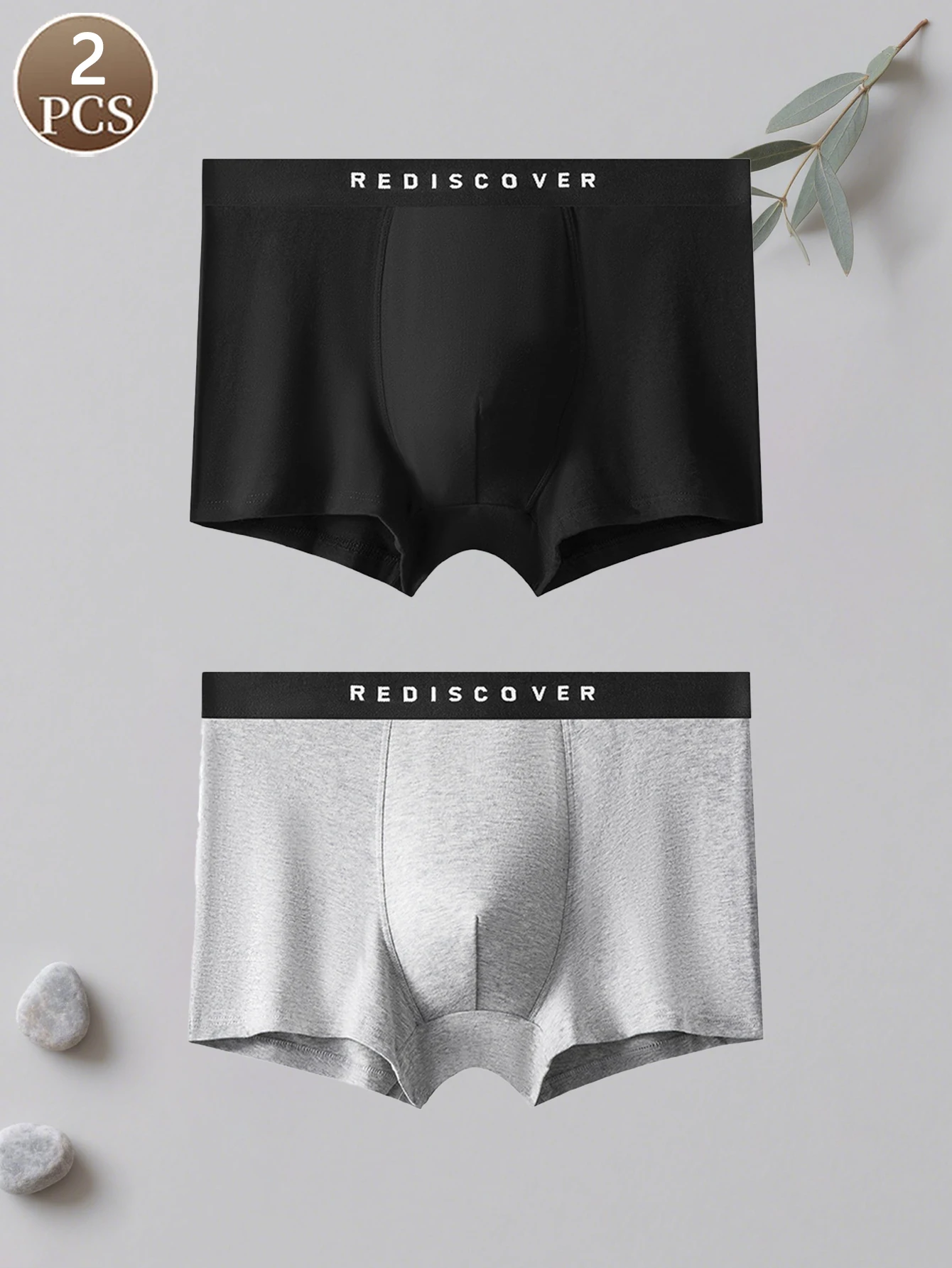 2-teilige Herren-Boxershorts – einfarbige Unterwäsche aus weicher Baumwolle, bequeme mittelhohe Badehose für den täglichen Gebrauch Image