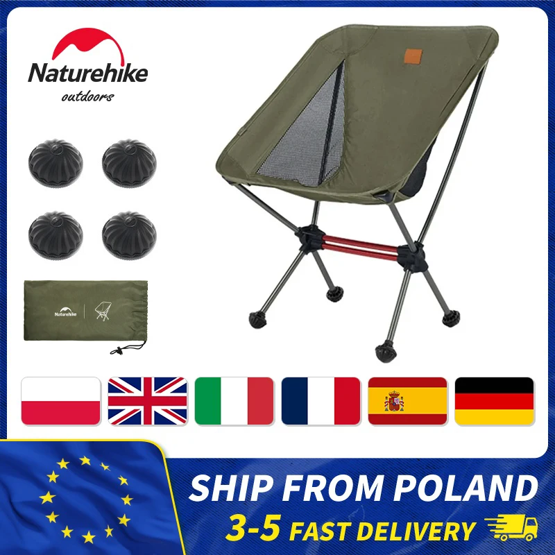 Naturehike Strandstuhl, tragbar, ultraleicht, Campingstühle, klappbar, für den Außenbereich, Picknickstuhl, Angelstuhl mit 4 Kugelfußabdeckung