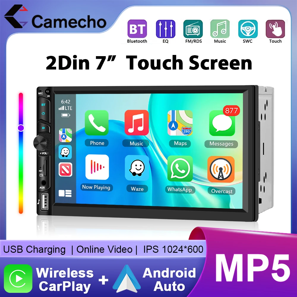 Camecho Autoradio 2 Din Wireless Carplay Android Auto Universal Auto Multimedia Player Autoradio 7 Zoll HD Bildschirm FM Bluetooth Image