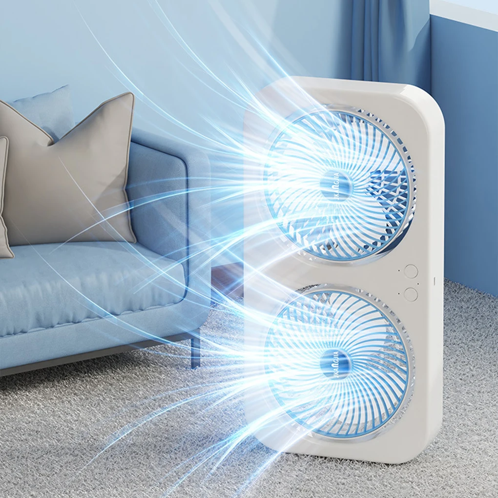 Doppelkopf-USB-Ventilator, 360° drehbare Flügel, für Büro, Schlafzimmer, Outdoor, Camping, Wandmontage oder freistehendes Design, wiederaufladbarer Ventilator Image
