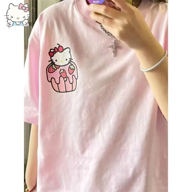 2025, Hello Kitty bedrucktes, modisches Kinder-Baby-Kurzarmhemd, niedliches Cartoon-Schnelltrocknungs-Kurzarmhemd