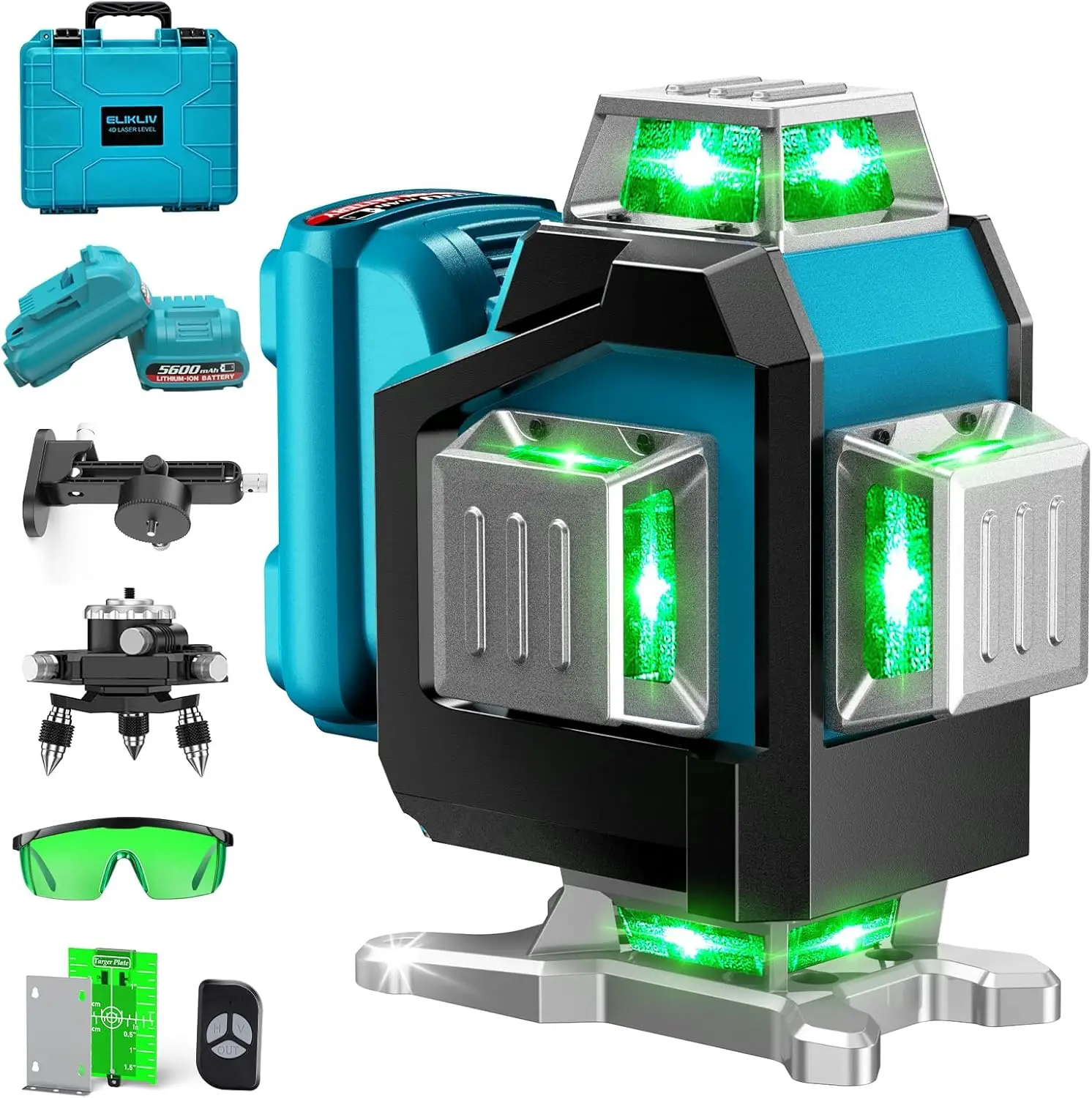 4D-Laser-Wasserwaage, 360°, selbstnivellierend, 200 Fuß, grüne Laser-Wasserwaage, Linien-Werkzeug, Laser-Wasserwaage, 4 x 360 ° Selbstnivellierender Kreuzlinienlaser Image