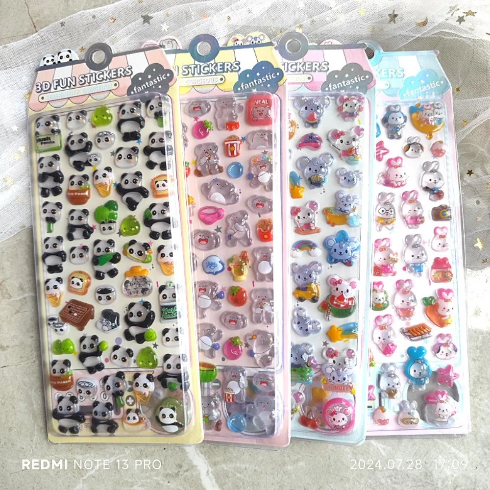 4-teilige 3D-geprägte Kristalltier-Spaß-Aufkleber – dekorative Aufkleber für Kinder, Notizbücher und Handyhüllen Image