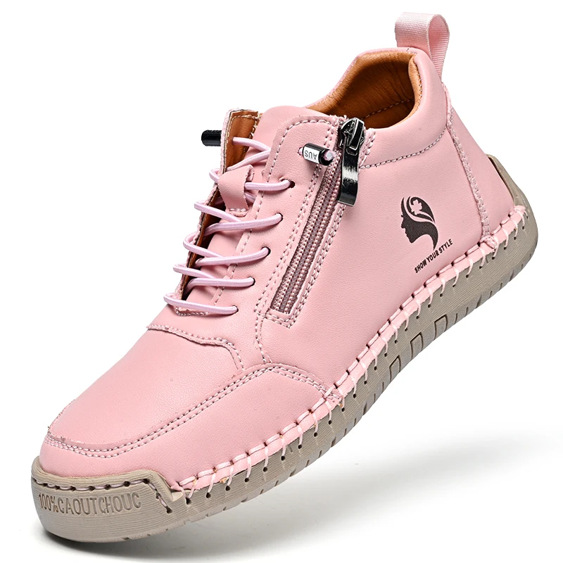 Neue Damenstiefel im britischen Stil, Retro-Damen-Stiefeletten, modische mittelhohe flache Freizeitschuhe, handgefertigte Leder-Damenschuhe