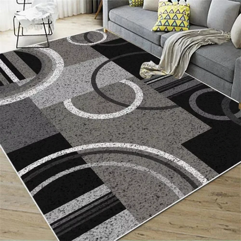 VIKAMA Moderner Fleece-Teppich mit geometrischem Linienthema für Wohnzimmer, Schlafzimmer, Nachttisch, Sofa, Couchtisch, Bodenmatte und Heimdekoration Image
