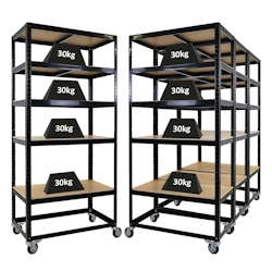 PROREGAL MegaDeal 4 Kommissionierwagen BÜFFEL Kommissionierregal fahrbar 192x90x50cm 5 Ebenen Fachlast 50kg 4 Lenkrollen, davon 2 mit Feststellbremse Image