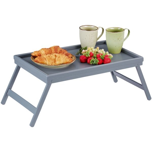 relaxdays Betttablett Bambus grau mit Rand 63,5 cm breit Image