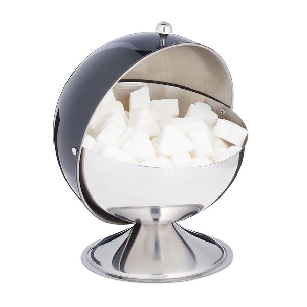 relaxdays Zuckerdose Edelstahl 16 x 13 x 14,5 cm Schwarz Image