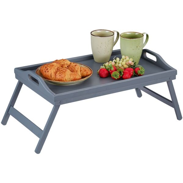 relaxdays Betttablett Bambus grau mit Rand 60,5 cm breit braun Image