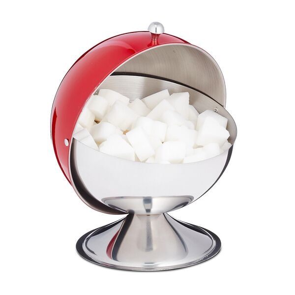 relaxdays Zuckerdose Edelstahl 16 x 13 x 14,5 cm rot