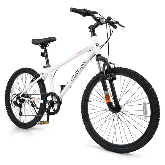 Costway Kids Mountain Bike 20 24 Inch Child Bicycle for Boys Girls Aged 8+ Years Old White-24 Inch