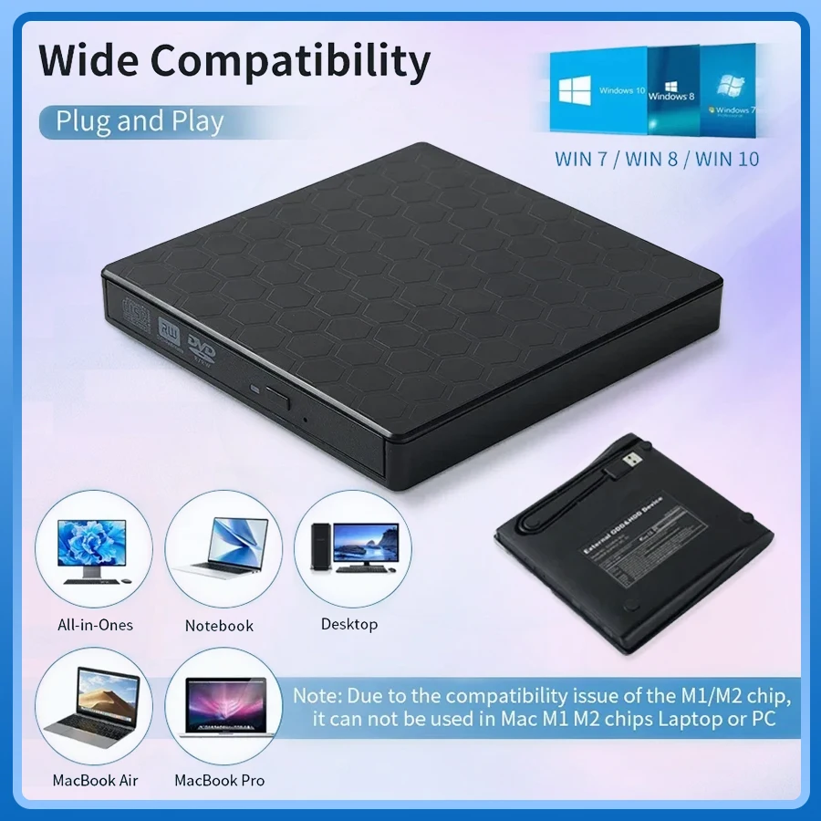 USB3.0 & Type C mince graveur de CD lecteur lecteur lecteur optique externe DVD RW lecteur de CD pour ordinateur portable graveur de DVD DVD portable