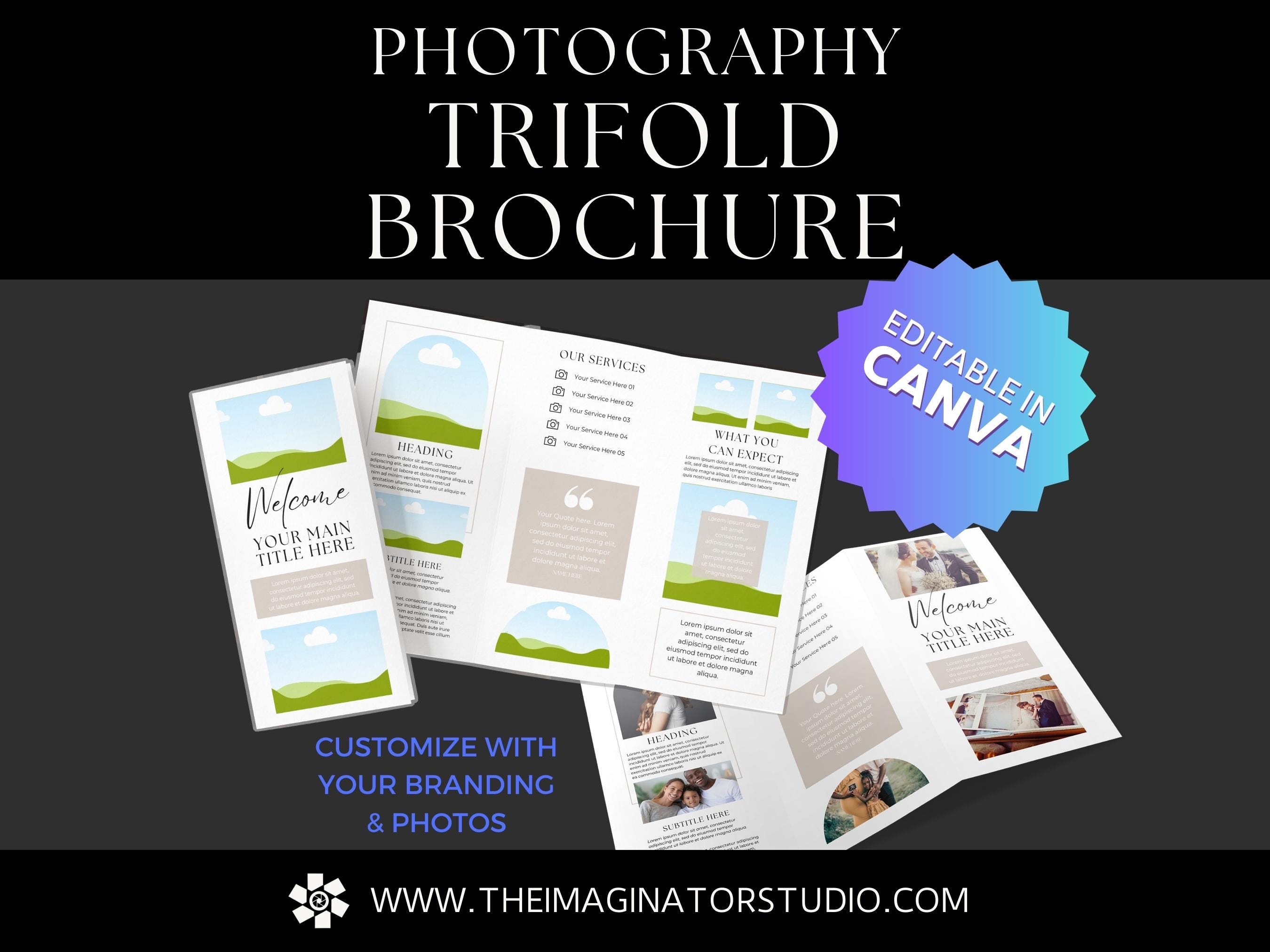 Modelli di brochure per fotografia, modello di brochure a tre ante, modello di brochure Canva, brochure a tre ante, modello a tre ante, attività di fo