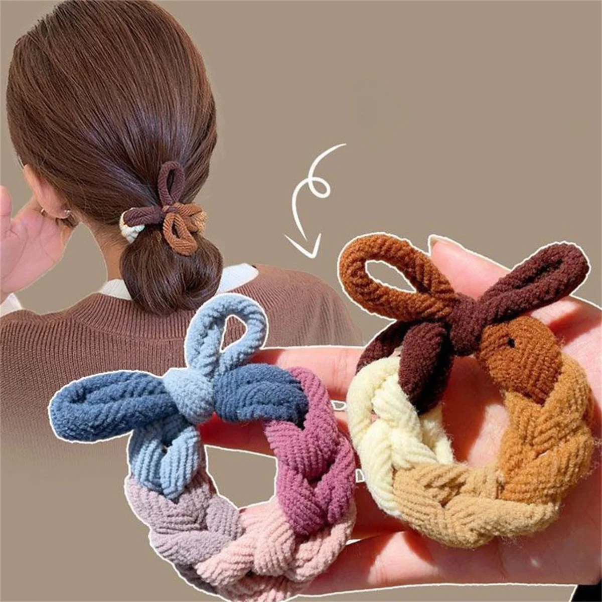 Neues Design Bogen Haargummis Band Buntes handgewebtes Haarseil für Frauen Hochelastische Haargummis Haarband Pferdeschwanz Haarschmuck Image