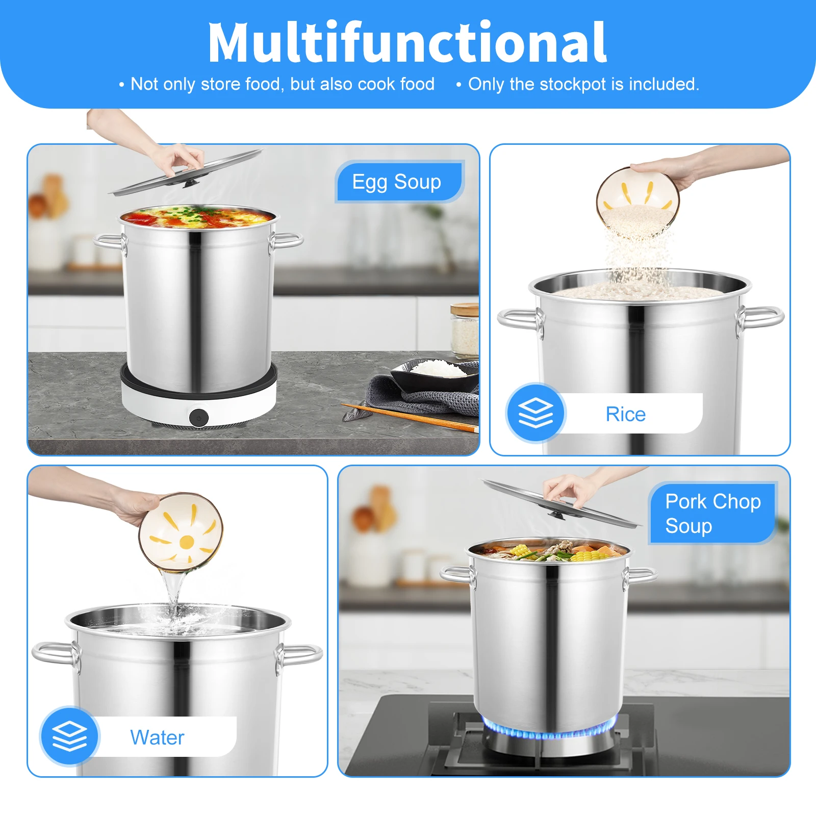 Edelstahl-Suppentopf - 25L/ 40L/ 60L Suppenkessel mit Deckel - Edelstahl-Suppenbehälter für Suppe, Curry - Lebensmittel-Aufbewahrungseimer