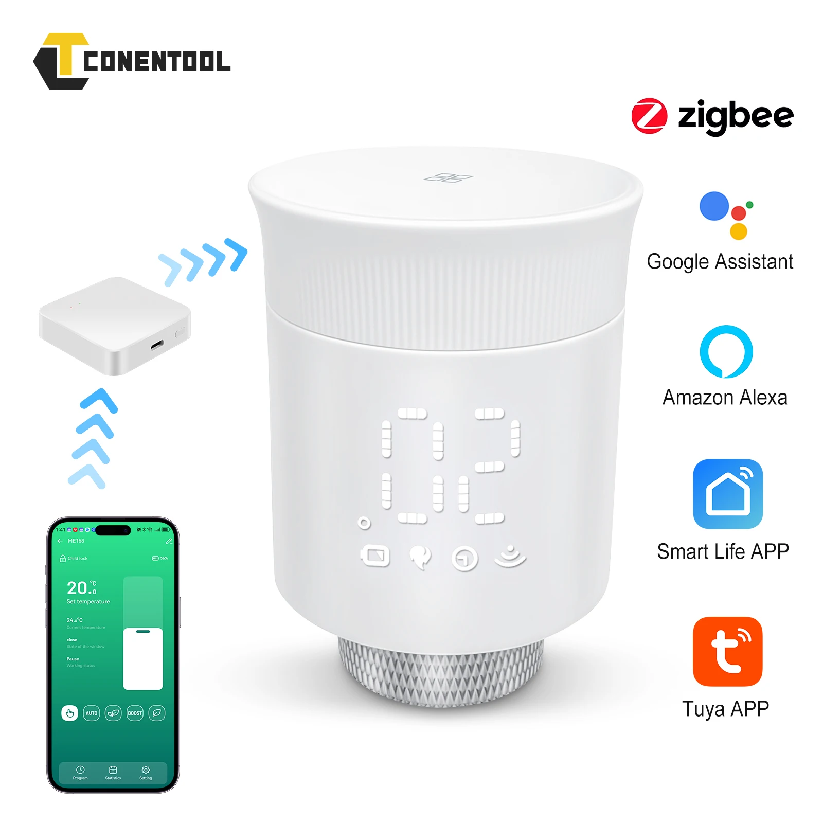 CONENTOOL NEUE Tuya ZigBee Heizkörper Antrieb Thermostat Smart TRV Thermostat Ventil Temperatur Controller für Alexa Google Hause Image