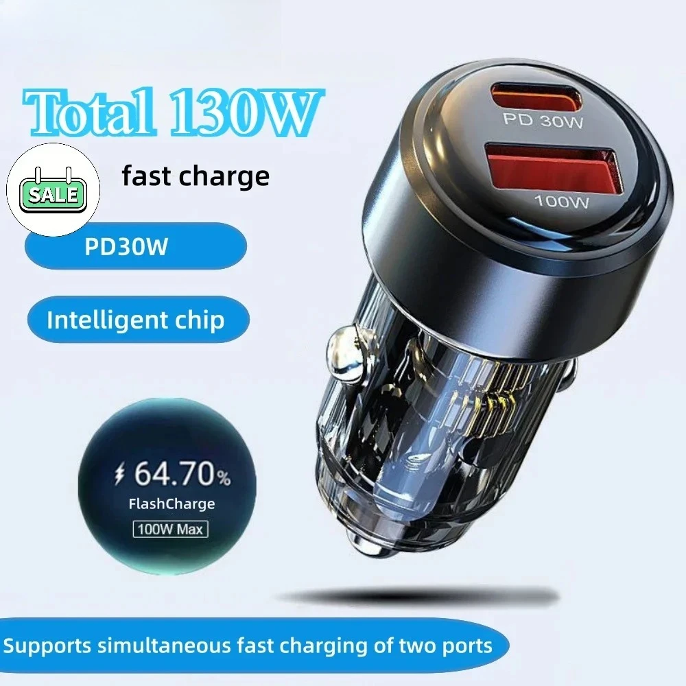 Insgesamt 130 W USB-Autoladegerät-Adapter, Schnellladung, Typ C, Schnellladegerät im Auto für iPhone 15 Xiaomi 14 Huawei Handy-Ladegerät Image