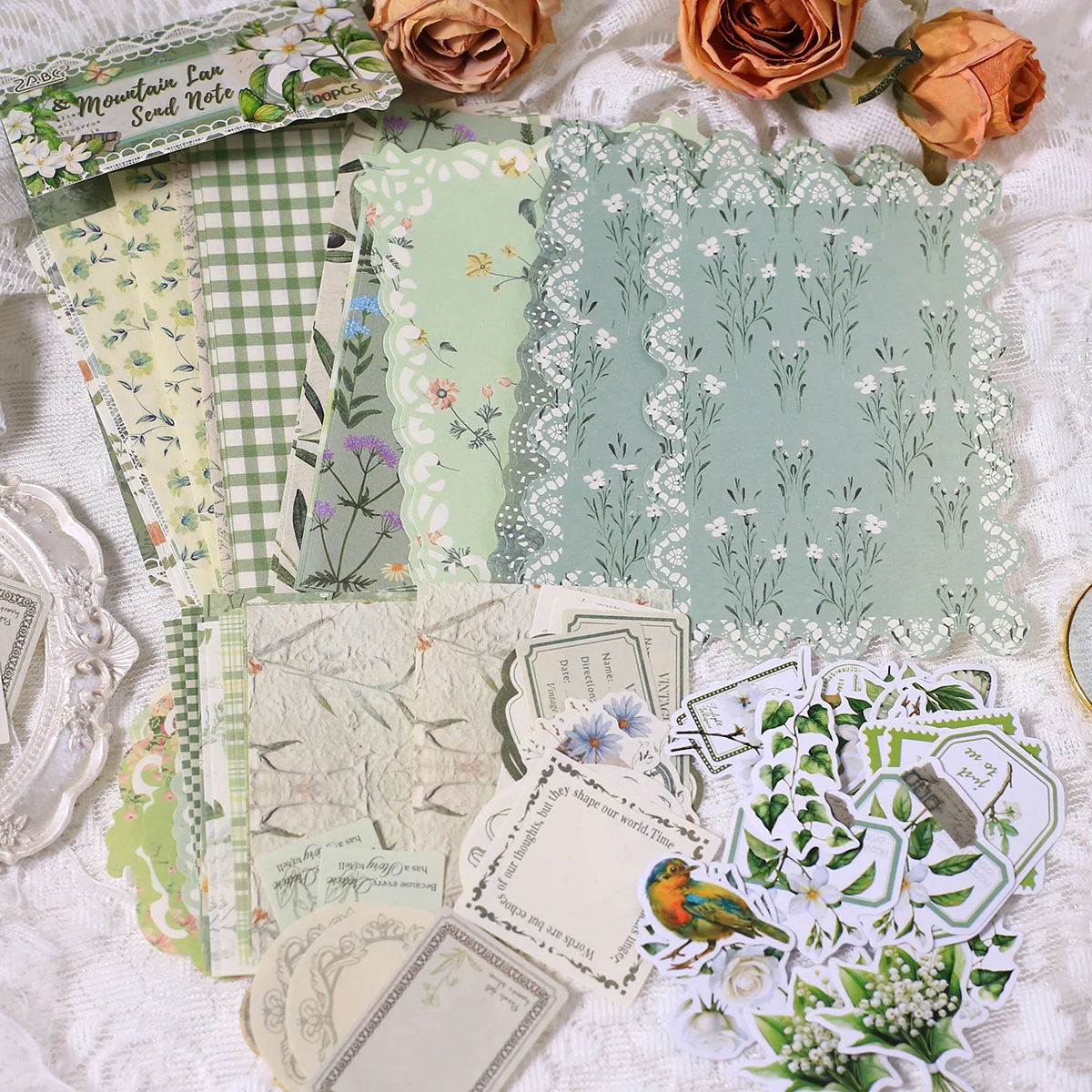 100 Stück Vintage Scrapbooking Papier Collage selbstklebende Aufkleber DIY Handwerk Dekoration Journal Verzierungen Papiermaterial Image