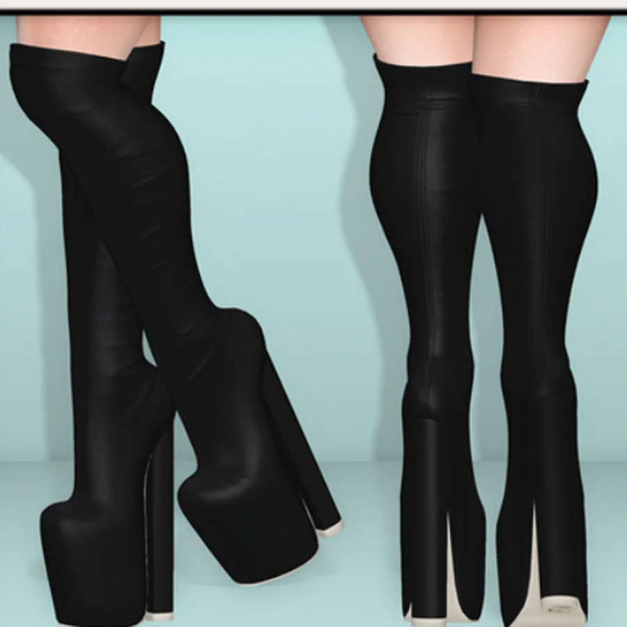 Schwarz Über Knie Hohe Plattform Stiefel Chunky Ferse Runde Kappe Mode Sexy Kühlen 2025, Winter Große Größe Frau Schuhe Zapatillas Mujer