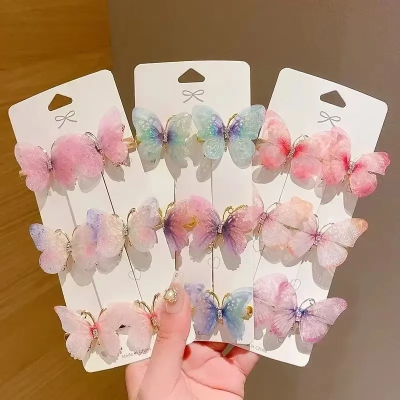 6Pcs Bunte Schmetterling Haarnadeln Mädchen Haar Clips Barrettes Frauen Süße Haar Ornament Regenbogen Headwear Mode Haar Zubehör Image