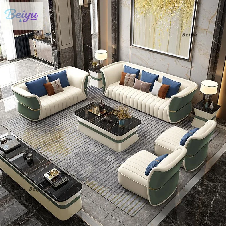 Leichte, luxuriöse, postmoderne Möbel, Ledersofa, Modellzimmer, italienisches, minimalistisches High-End-Wohnzimmer, Lederkunst, Kombination aus Leder