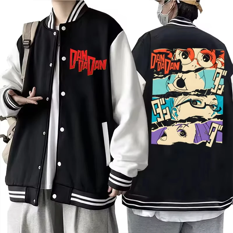 Harajuku Streetwear Jacket Anime Dandadan Okarun Vintage Color Block Baseball Jacket Dandadan Anime Manga Casual Fashion Jackets