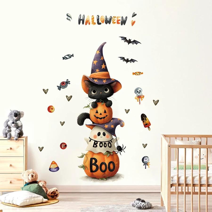 1pc Nette Halloween Geist Kürbis Wand Aufkleber Abnehmbare PVC Wand Dekor Für Kinder Baby Zimmer Schlafzimmer Kindergarten Dekoration Wand Aufkleber Image