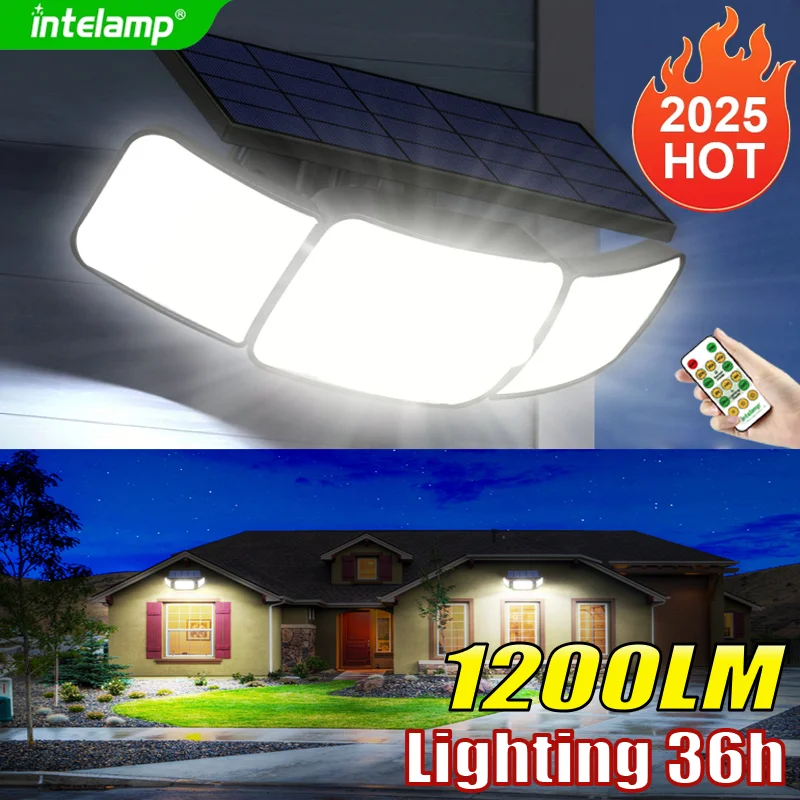 1200LM lumière solaire pour lampe solaire extérieure lumière du soleil capteur de mouvement lumière télécommande étanche jardin rue mur cour lampe
