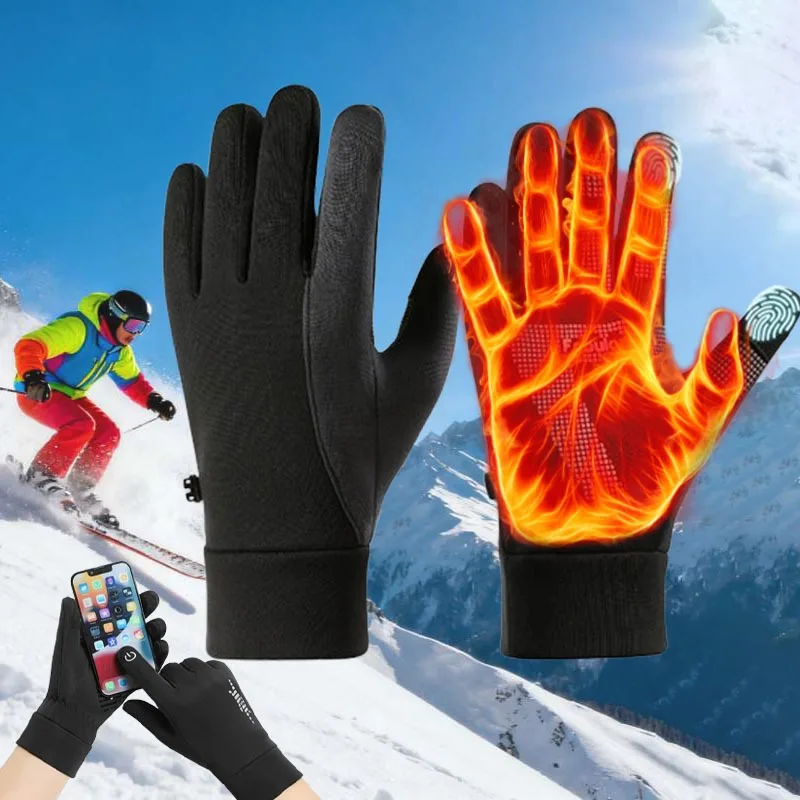 Warme Winterhandschuhe für Herren, winddicht, wasserdicht, rutschfest, OutdoorRadfahren, dicke, mit Fleece gefütterte Touchscreen-Handschuhe für kaltes Wetter Image