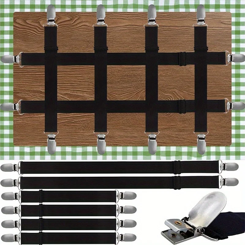 Verstellbare, unsichtbare Tischdeckenklammern, multifunktionales elastisches Band-Organizer-Set für dicke Tische, Bänke Image