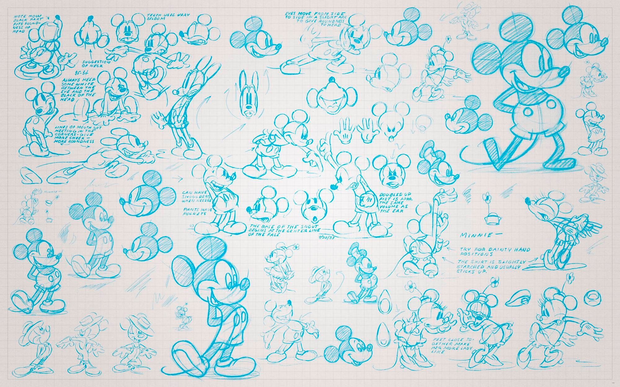 Vliestapete KOMAR "Digitaldruck Vlies - Mickey Sketches - Größe 400 x 250 cm", bunt, B:400m L:250m, Vlies, Tapeten, Kinderzimmer