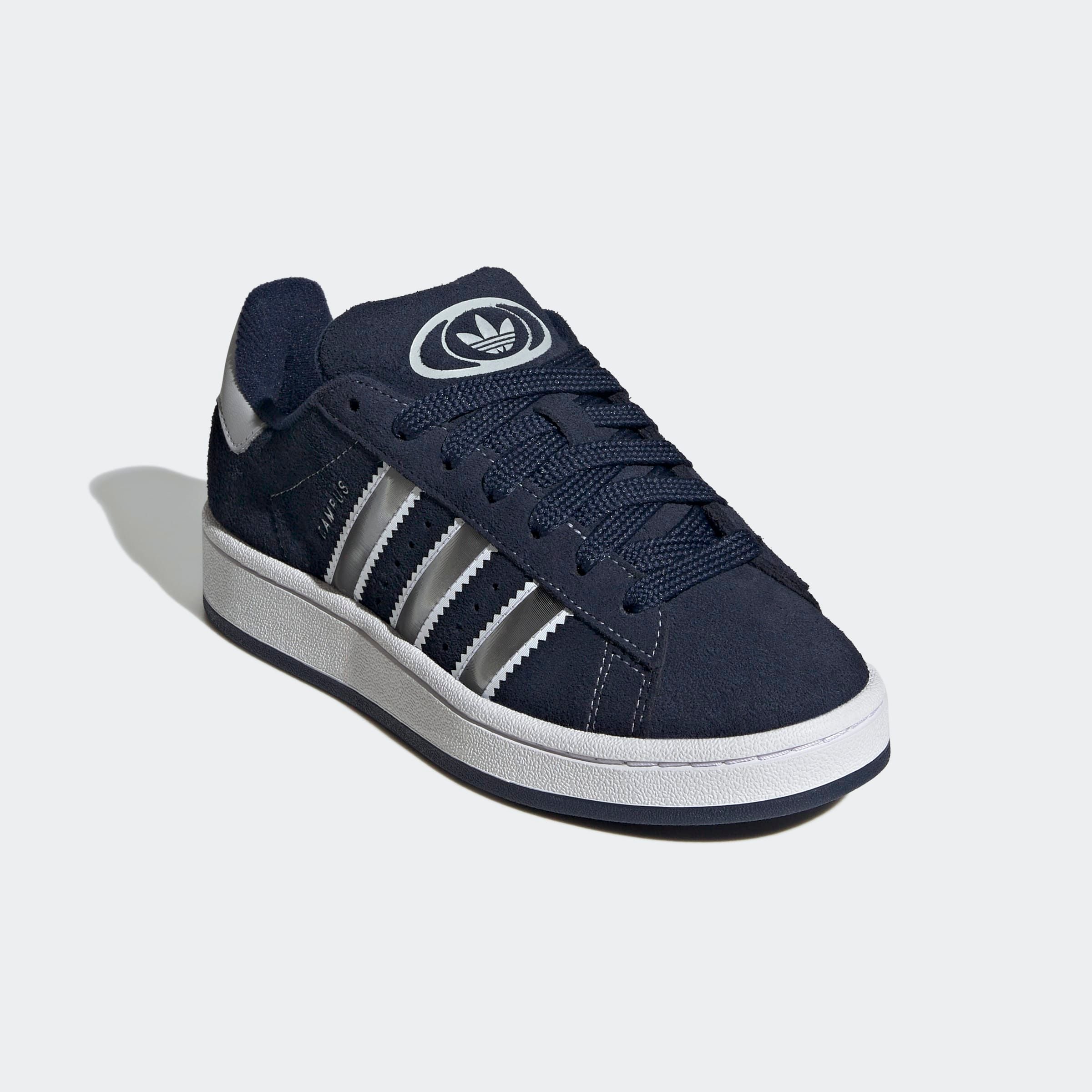 Sneaker ADIDAS ORIGINALS "CAMPUS 00S FÜR KINDER", Mädchen, Gr. 38, night indigo, matte silber, cloud weiß, Leder, Synthetik, Schuhe Sneaker, für Kinder