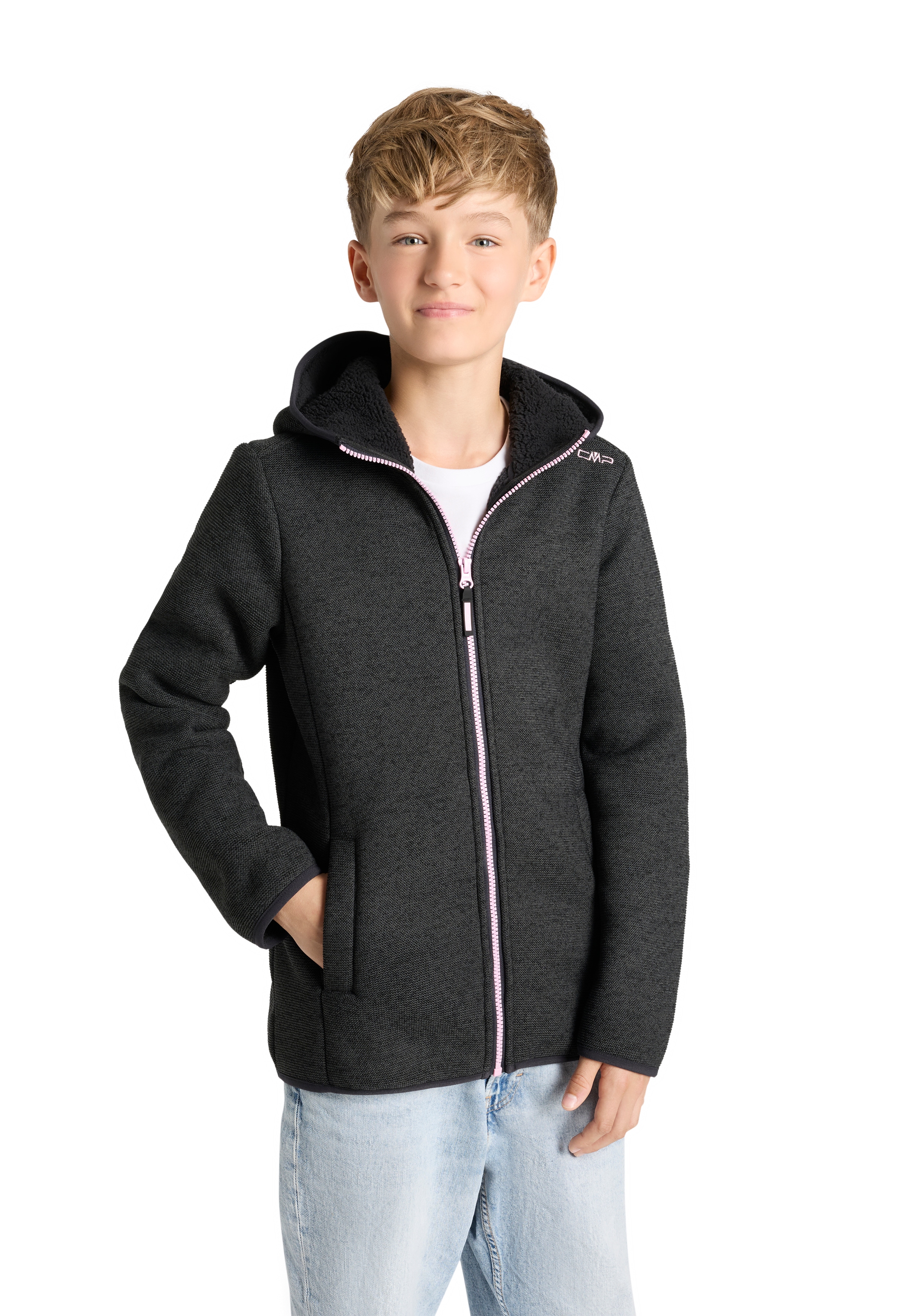 Strickfleecejacke CMP, Kinder, Gr. 164, carbone meliert, Obermaterial: 100% Polyester, Jacken Image