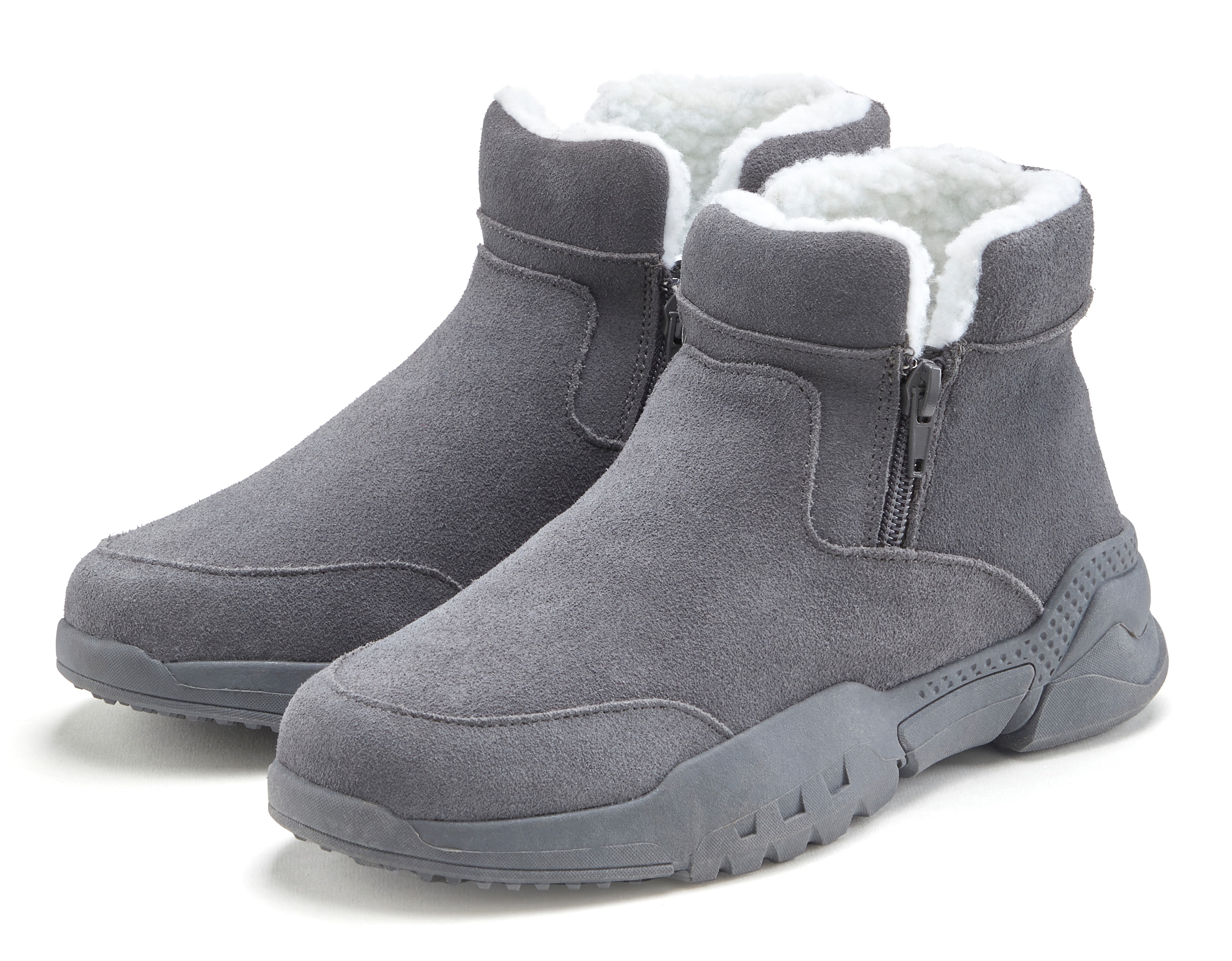 Stiefelette VIVANCE, Damen, Gr. 43, grau, Obermaterial: 100% Rindsleder. Decksohle: 100% Textilmaterial. Futter: 100% Textilmaterial. Laufsohle: 100% Synthetik, Veloursleder, unifarben, Schuhe Stiefelette, aus Veloursleder und mit Warmfutter,...