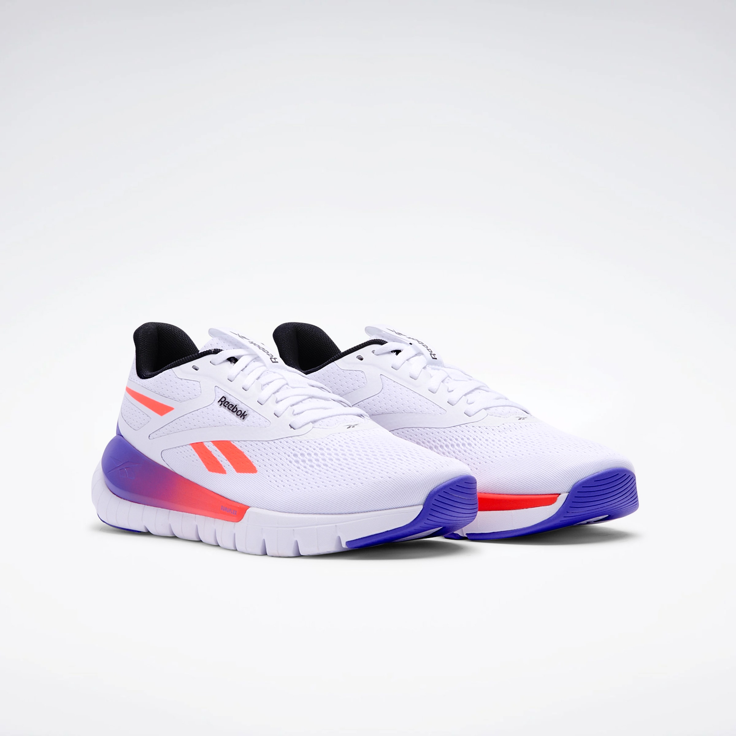 Trainingsschuh REEBOK "REEBOK FLEX TRAINER", Gr. 40, footwear weiß, flash orange, royal lila, Synthetik, Textil, Schuhe