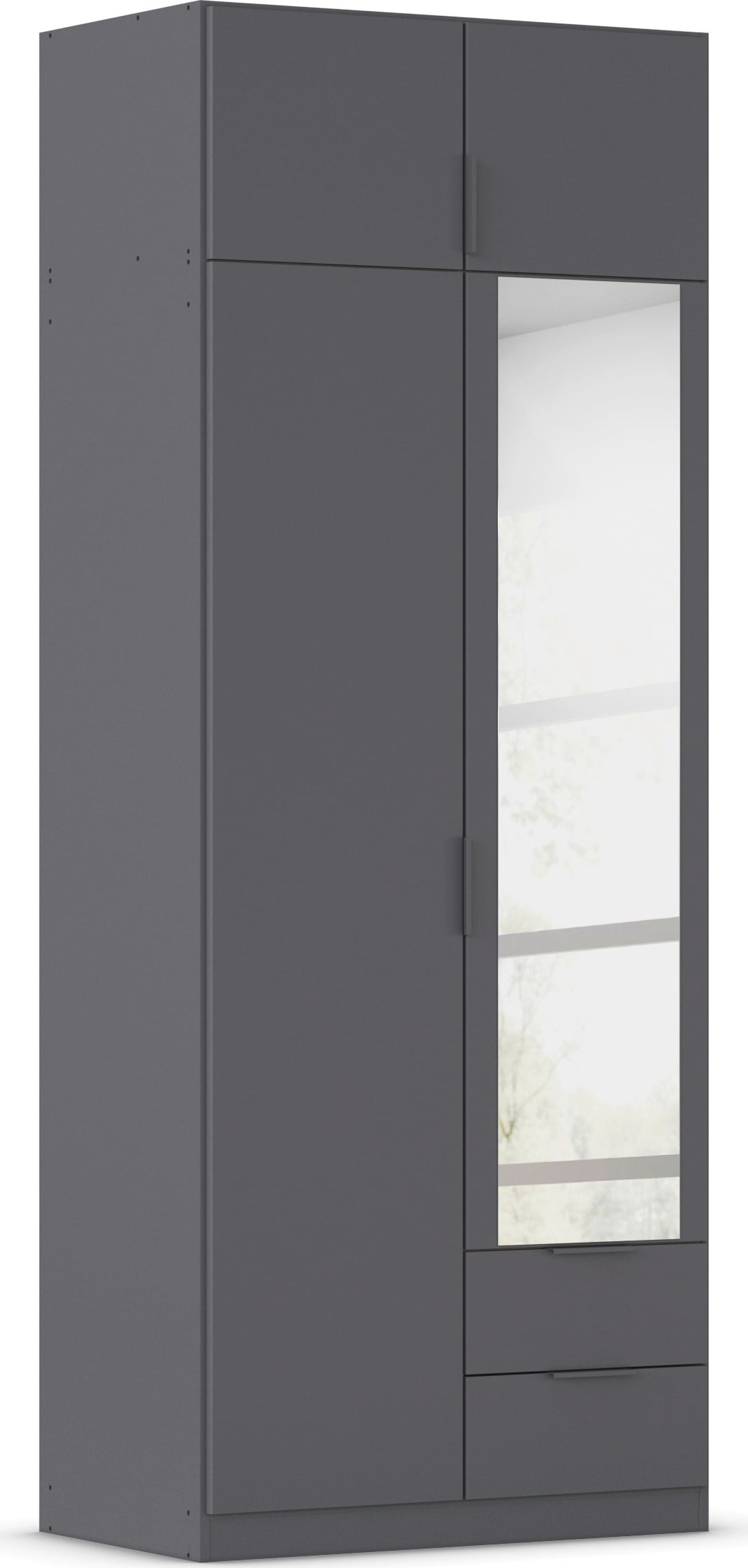 Kleiderschrank RAUCH "Drehtürenschrank Schrank Garderobe Ankleide Schlafzimmer LAGOA", graumetallic, B:91cm H:235cm T:54cm, Holzwerkstoff, Schränke, geräumige Schubladen, 3 Breiten, optional mit Aufsatz MADE IN GERMANY Image
