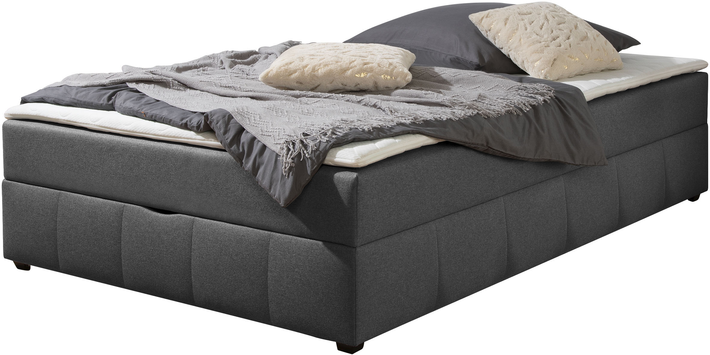 Boxbett HOME AFFAIRE, anthrazit, B:144cm L:224cm, Komplettbetten, Boxbett ohne Kopfteil, inkl. Topper Image