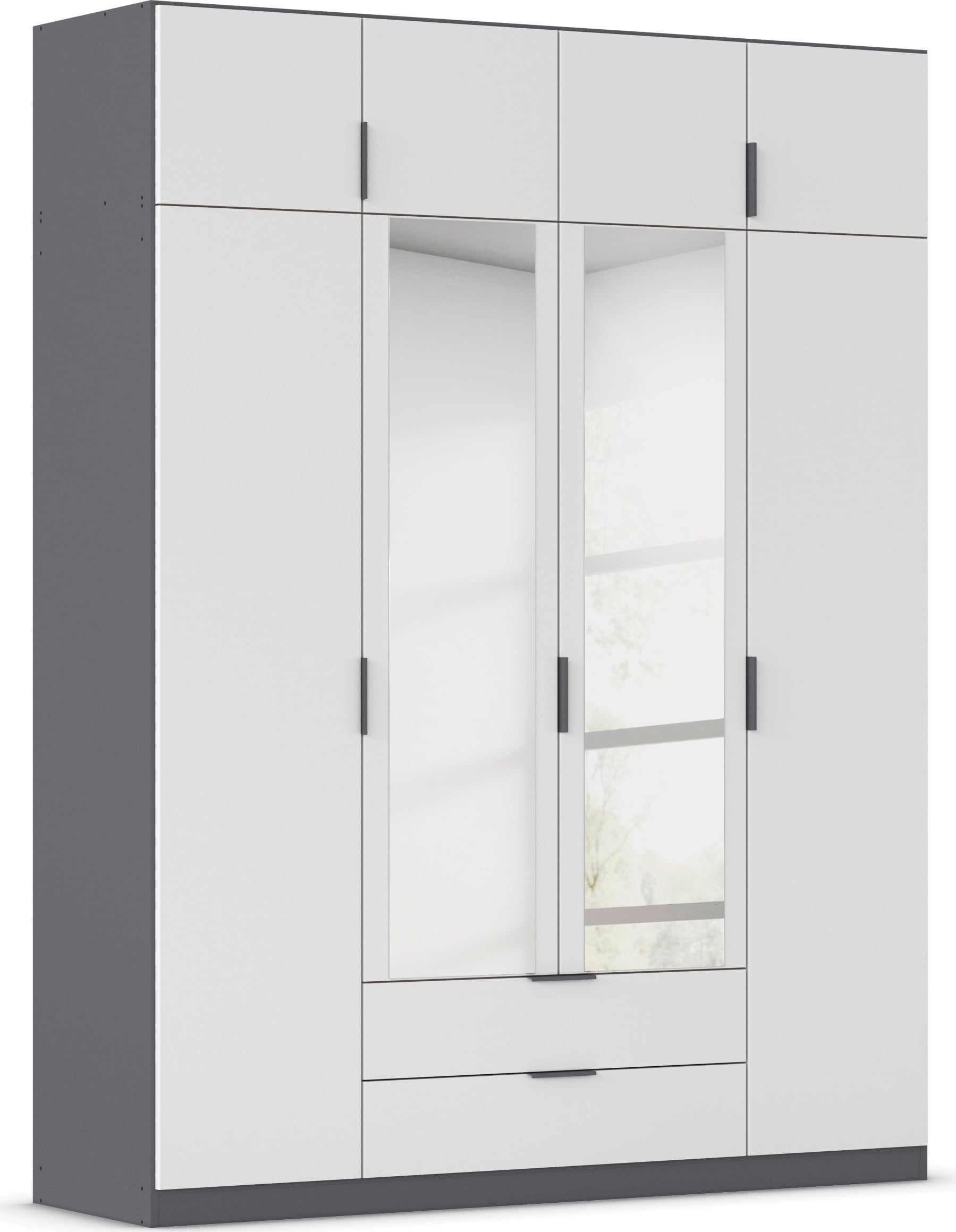 Kleiderschrank RAUCH "Drehtürenschrank Schrank Garderobe Ankleide Schlafzimmer LAGOA", graumetallic, alpinweiß, B:181cm H:235cm T:54cm, Holzwerkstoff, Schränke, geräumige Schubladen, 3 Breiten, optional mit Aufsatz MADE IN GERMANY Image