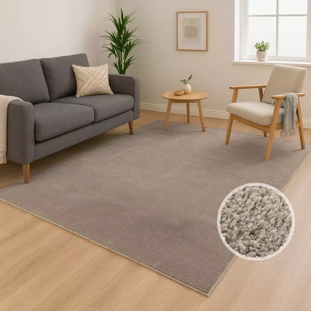 Teppich CARPET CITY "CALMA 200", braun, B:120cm H:14mm L:160cm, Obermaterial: 100% Polyester, Teppiche, Kurzflor, Waschbar, Anti-Rutsch, ideal für Wohnzimmer, Schlafzimmer Image