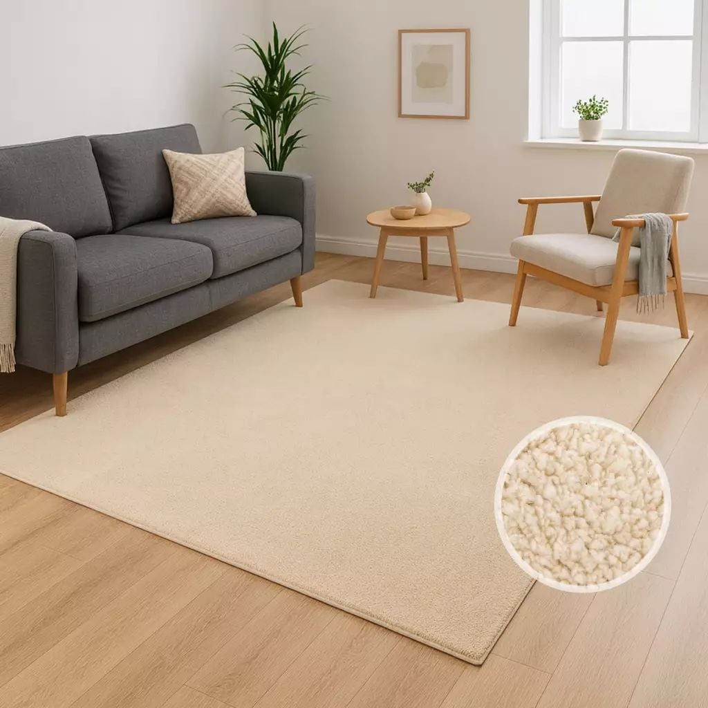 Teppich CARPET CITY "CALMA 200", beige, B:80cm H:14mm L:140cm, Obermaterial: 100% Polyester, Teppiche, Kurzflor, Waschbar, Anti-Rutsch, ideal für Wohnzimmer, Schlafzimmer Image