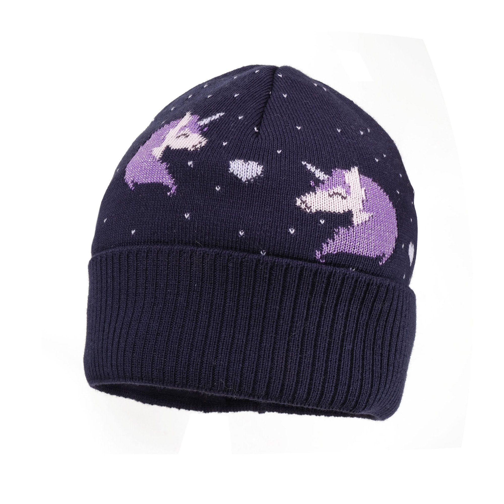 Strickmütze MAXIMO, Baby, Gr. 55, blau (navy, chive blossom), Feinstrick, Baumwolle, gemustert, mehrfarbig, Mützen, Baumwolle, gefüttert, breiter Umschlag, Motiv Image