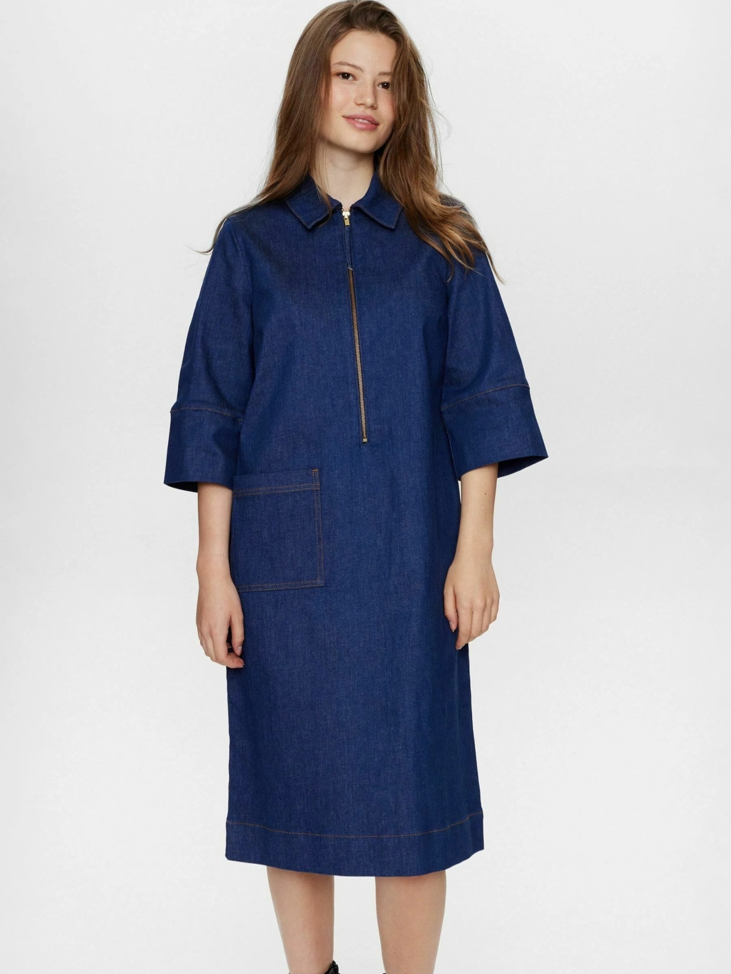 Jerseykleid NÜMPH "Nümph Dress NUIZZAS", Damen, Gr. 38, blau (schwarz denim blau), Obermaterial: 76% Baumwolle, 16% Elastomultiester, 4% Polyester, 4% Elasthan, Kleider Image