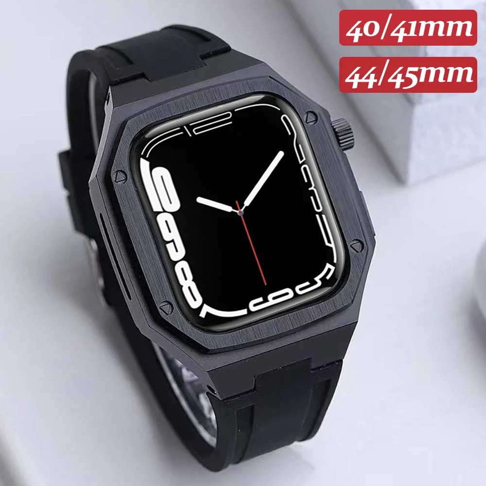 Luxus-Modifikationsset für Apple Watch 9 8 7 44 mm 45 mm 40 mm 41 mm transparentes Gehäuse Gummi-Sportarmband für iWatch Serie 6 5 4 SE Image