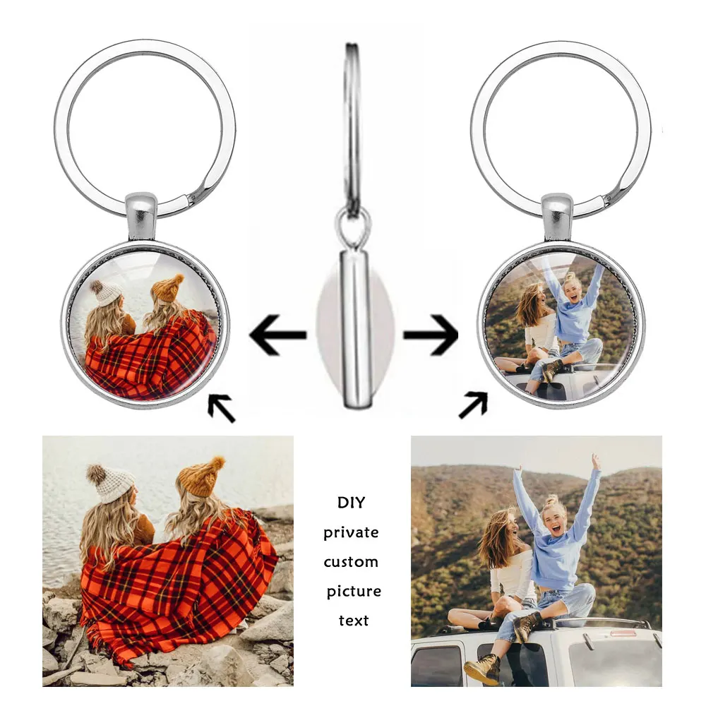 2-seitiger personalisierter Schlüsselanhänger, besonderes individuelles Foto, Glas-Cabochon-Schlüsselanhänger, Schmuck, Geschenk, Schlüsselhalter, Kettenring für Damen und Herren, Auto Image
