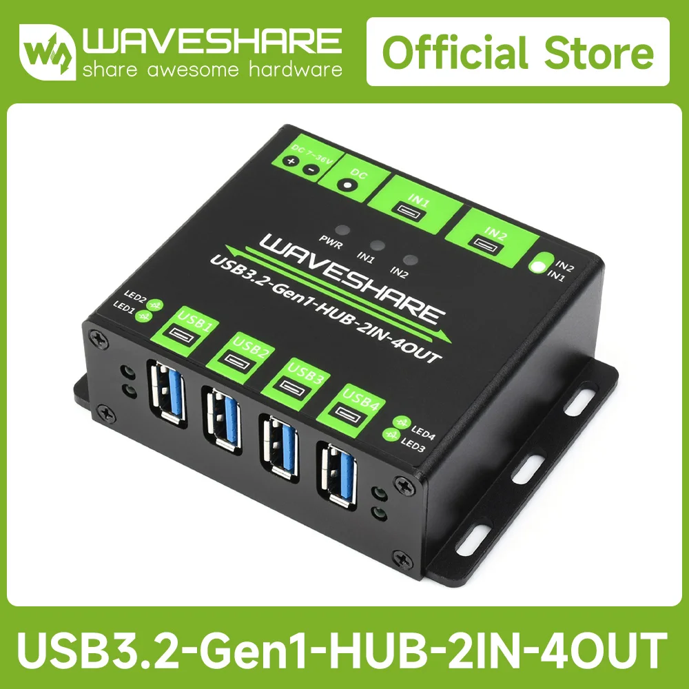 Waveshare USB-HUB in Industriequalität, ausziehbarer 4x USB 3.2-Anschlüsse, umschaltbare Dual-Hosts, Multi-Schutz Image