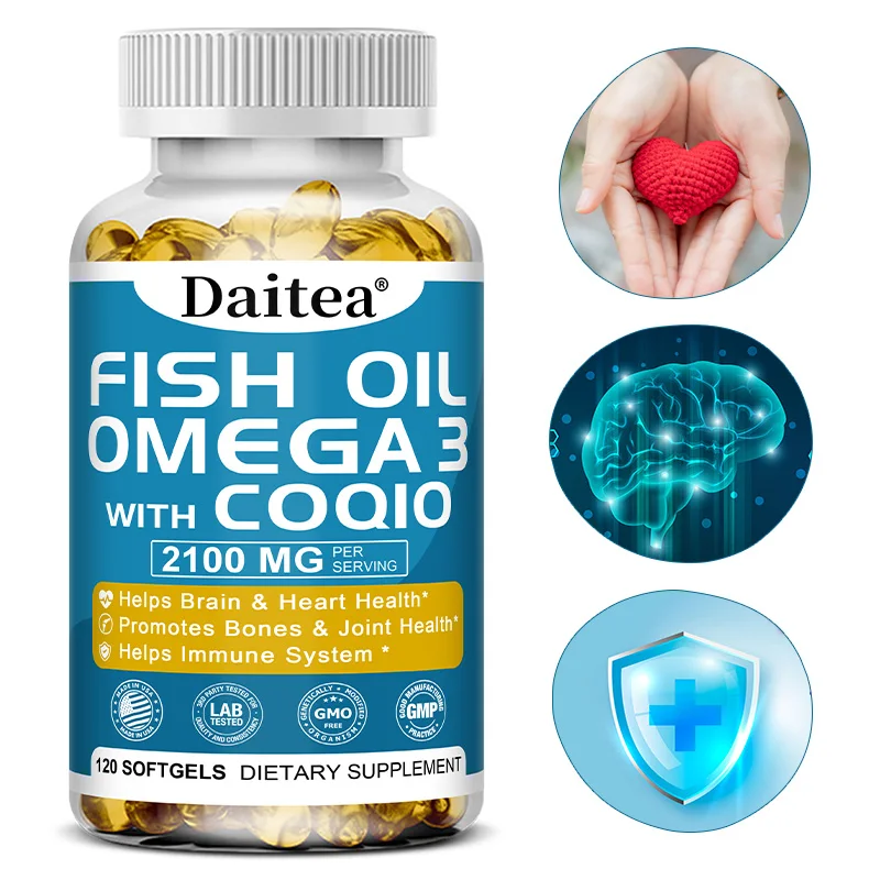 Fish Oil Softgels, EPA + DHA, Support Cardiovascular and Heart Health, Balance Mood, Blood Pressure, 30/60/120 Capsules